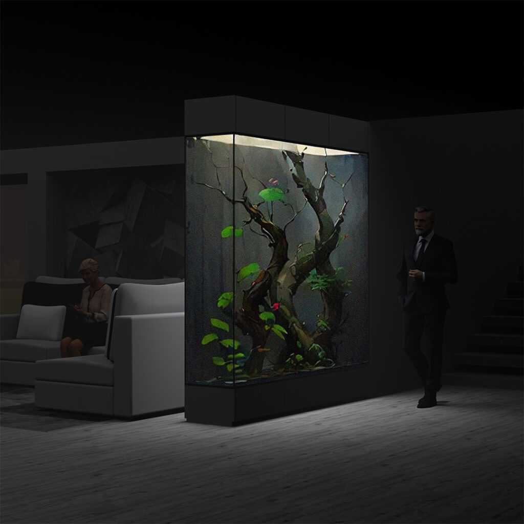 Koncepcja terrarium na wymiar w obszernej przestrzeni loftu.