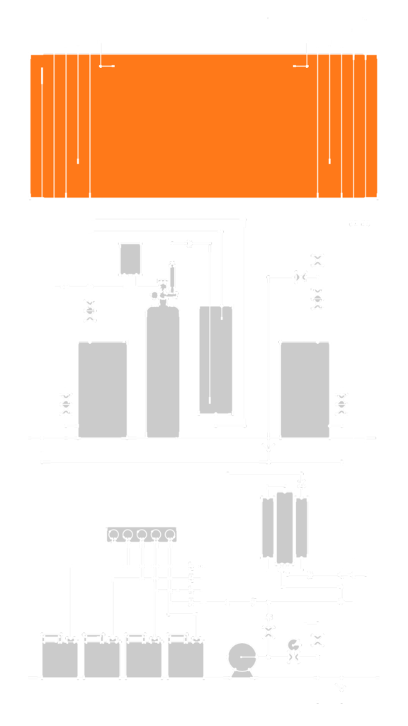 Pełny schemat technologiczny wszystkich systemów hydraulicznych akwarium naturalnego.