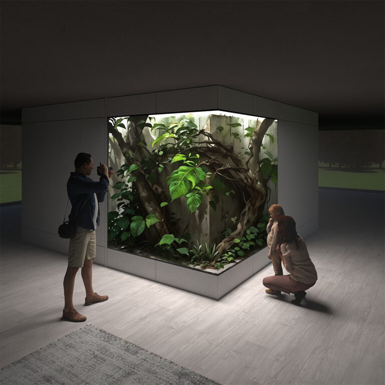 Koncepcja dwuskrzydłowego pełnościennego terrarium narożnego do obszernego domu.