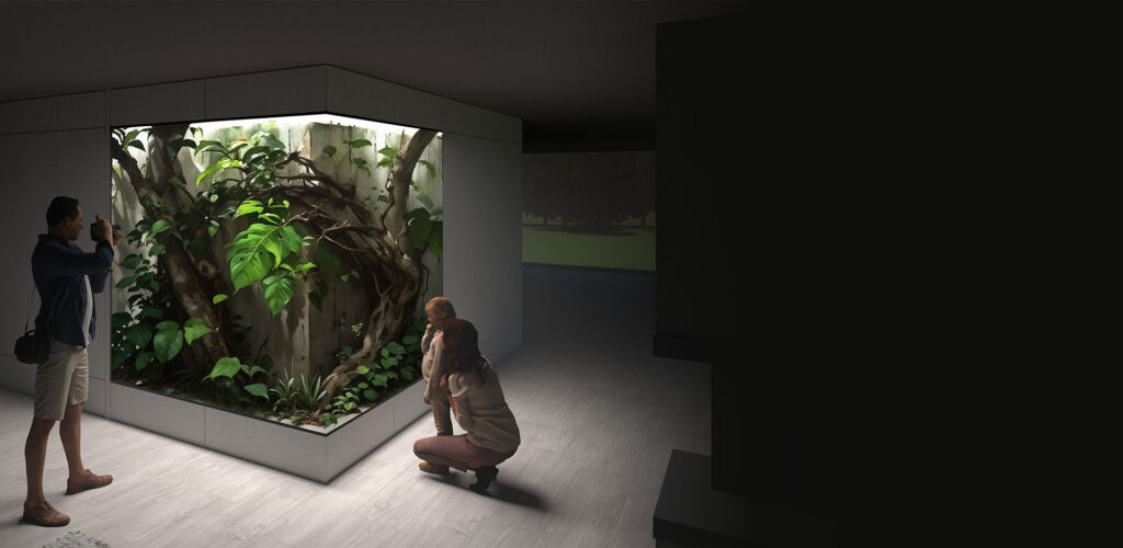 Koncepcja dwuskrzydłowego pełnościennego terrarium narożnego do obszernego domu.